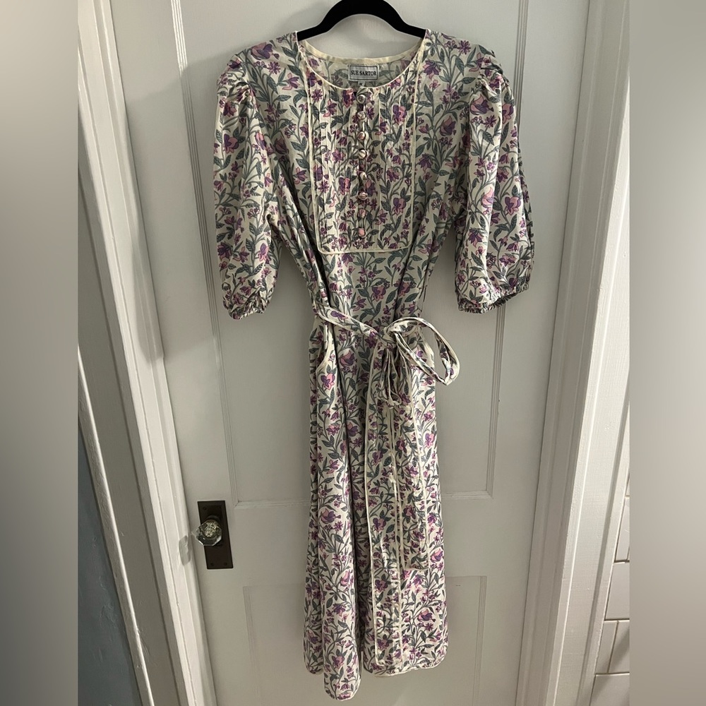 Sue Sartor Floral Caftan Midi Dress - Size M